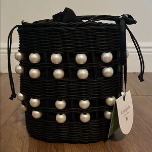 Kate Spade x Target Black Woven Bucket Bag with Pearl